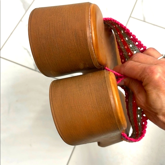 Aldo Pink and Orange Woven Platform Mules - Picture 7 of 11